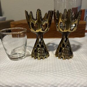 Jewish Vintage ceremonial israel kiddush cup goblet brass Lot Of 2